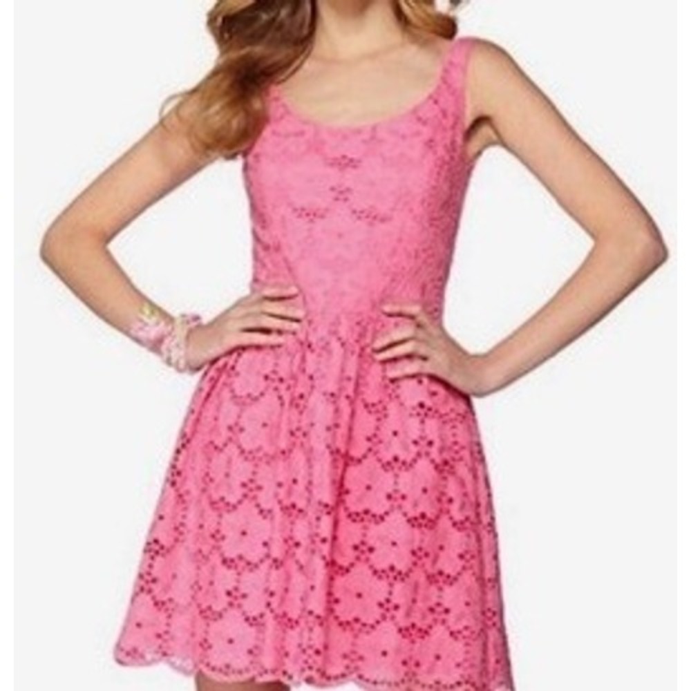 Lilly Pulitzer Pink Floral Eyelet Lace Fit & Flare Dress Size 8 Scoop Back